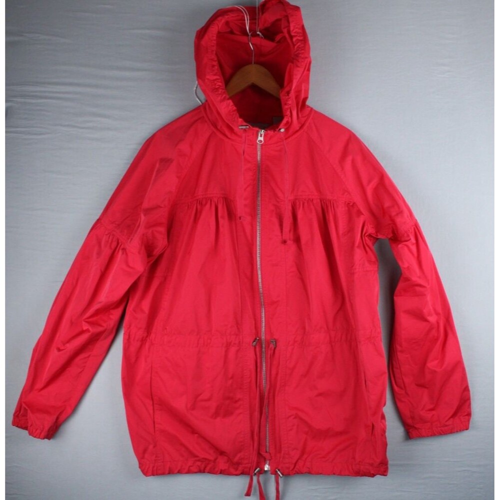 Liz Claiborne Rain Jacket Waterproof Red Hood Zip Drawstring Waist Size XL